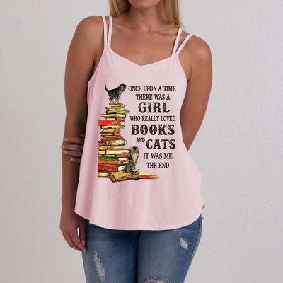 Once Upon A Time A Girl Really Loved Books And Cats Women's Strappy Tank