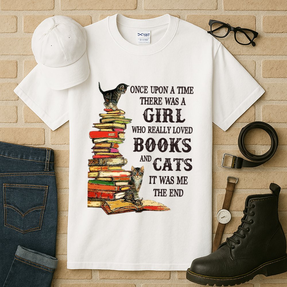 Once Upon A Time A Girl Really Loved Books And Cats Tall T-Shirt