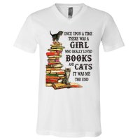 Once Upon A Time A Girl Really Loved Books And Cats V-Neck T-Shirt