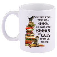 Once Upon A Time A Girl Really Loved Books And Cats 11oz C Handle Ceramic Mug