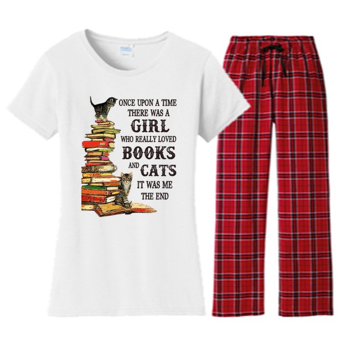 Once Upon A Time A Girl Really Loved Books And Cats Women's Flannel Pajama Set