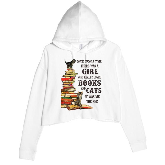 Once Upon A Time A Girl Really Loved Books And Cats Crop Fleece Hoodie