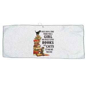 Once Upon A Time A Girl Really Loved Books And Cats Large Microfiber Waffle Golf Towel