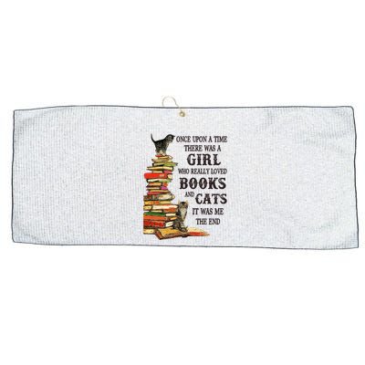 Once Upon A Time A Girl Really Loved Books And Cats Large Microfiber Waffle Golf Towel