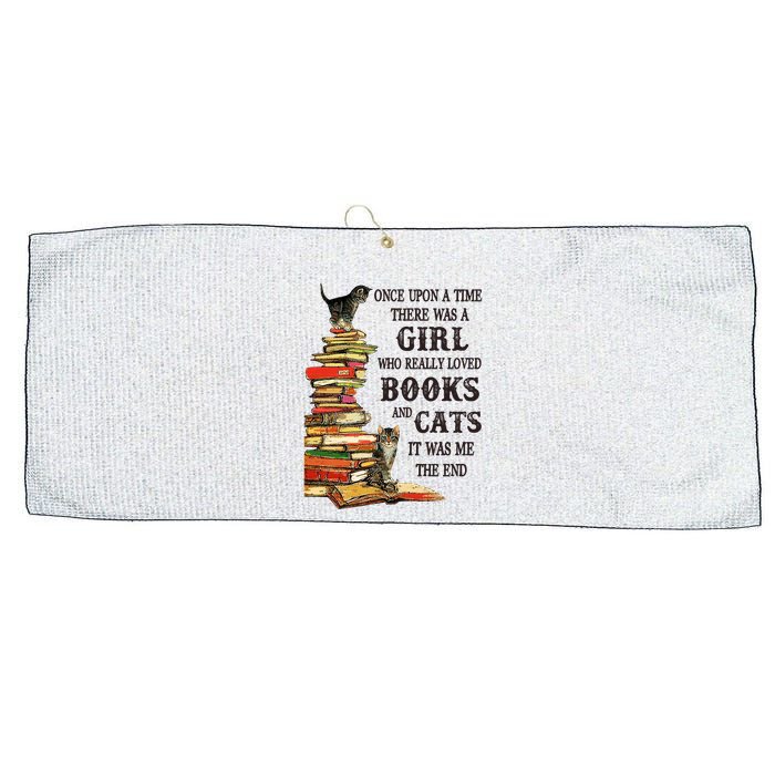Once Upon A Time A Girl Really Loved Books And Cats Large Microfiber Waffle Golf Towel