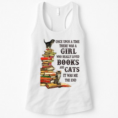Once Upon A Time A Girl Really Loved Books And Cats Womens Tank Top