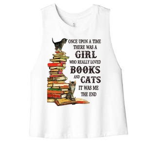 Once Upon A Time A Girl Really Loved Books And Cats Women's Racerback Cropped Tank