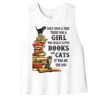 Once Upon A Time A Girl Really Loved Books And Cats Women's Racerback Cropped Tank