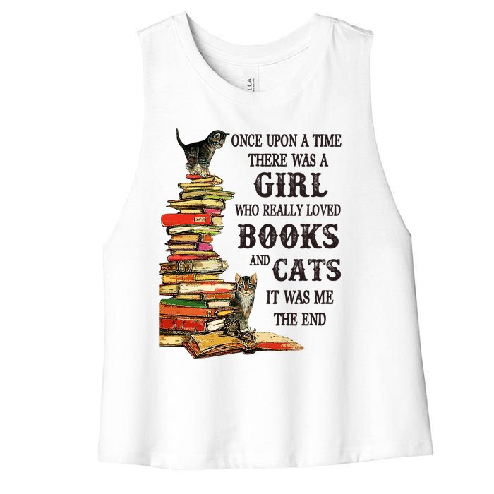 Once Upon A Time A Girl Really Loved Books And Cats Women's Racerback Cropped Tank