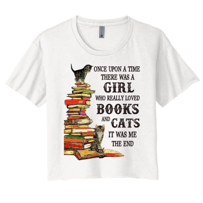 Once Upon A Time A Girl Really Loved Books And Cats Women's Crop Top Tee