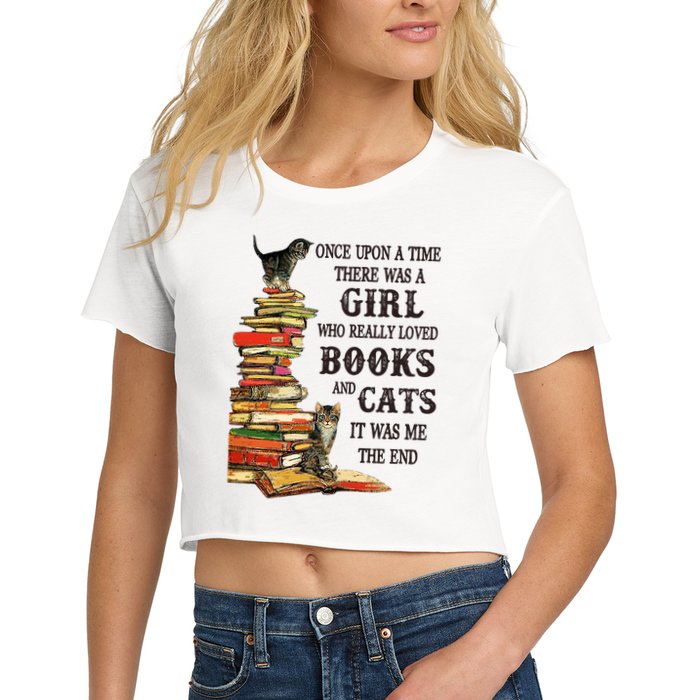 Once Upon A Time A Girl Really Loved Books And Cats Women's Crop Top Tee