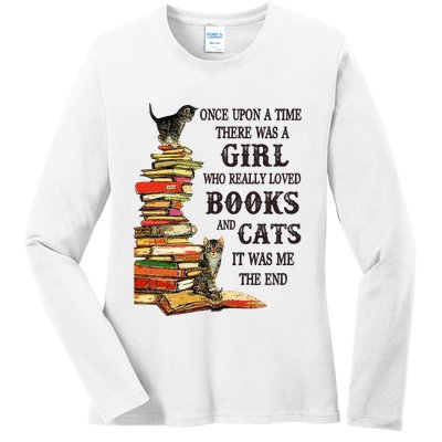Once Upon A Time A Girl Really Loved Books And Cats Ladies Long Sleeve Shirt