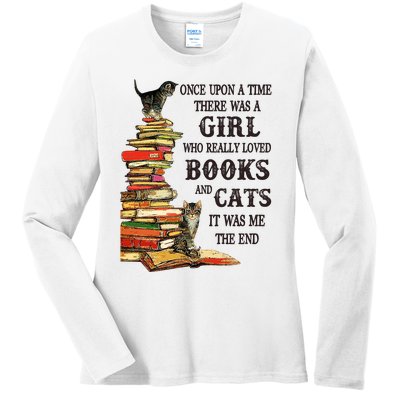 Once Upon A Time A Girl Really Loved Books And Cats Ladies Long Sleeve Shirt