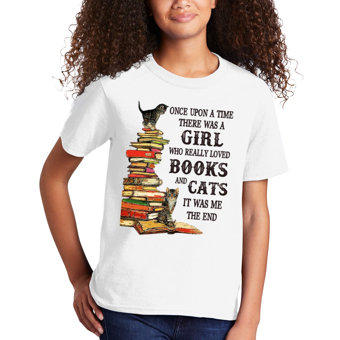 Once Upon A Time A Girl Really Loved Books And Cats Kids T-Shirt