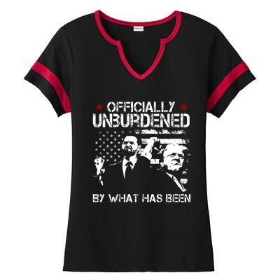 Officially Unburdened By What Has Been Trump Victory Ladies Halftime Notch Neck Tee