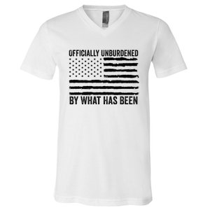 Officially Unburdened By What Has Been American Flag V-Neck T-Shirt