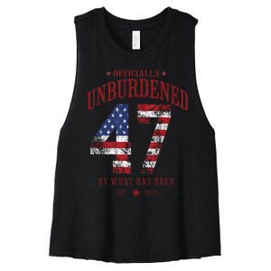 Officially Unburdened By What Has Been Trump Victory Est 2025 Women's Racerback Cropped Tank