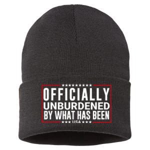 Officially Unburdened By What Has Been Trump Won Funny Meme Sustainable Knit Beanie