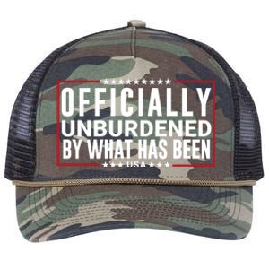 Officially Unburdened By What Has Been Trump Won Funny Saying Donald Trump Won Retro Rope Trucker Hat Cap