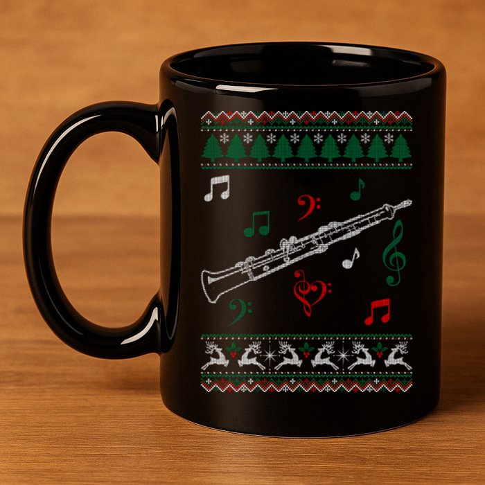 Oboe Ugly Christmas Sweater 11oz C Handle Ceramic Mug