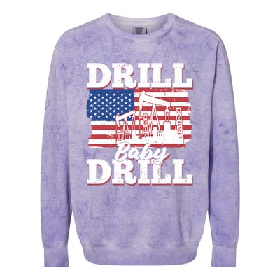 Oilfield Us Flag Drilling Oil Fracking - Drill Baby Drill Colorblast Crewneck Sweatshirt