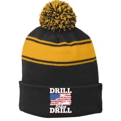 Oilfield Us Flag Drilling Oil Fracking - Drill Baby Drill Stripe Pom Pom Beanie