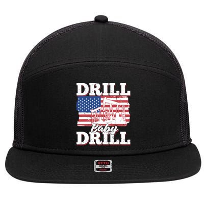 Oilfield Us Flag Drilling Oil Fracking - Drill Baby Drill 7 Panel Mesh Trucker Snapback Hat