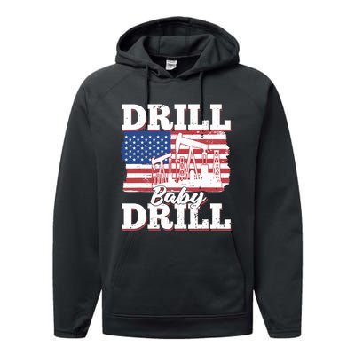 Oilfield Us Flag Drilling Oil Fracking - Drill Baby Drill Performance Fleece Hoodie