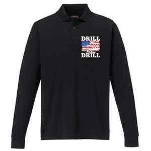 Oilfield Us Flag Drilling Oil Fracking - Drill Baby Drill Performance Long Sleeve Polo