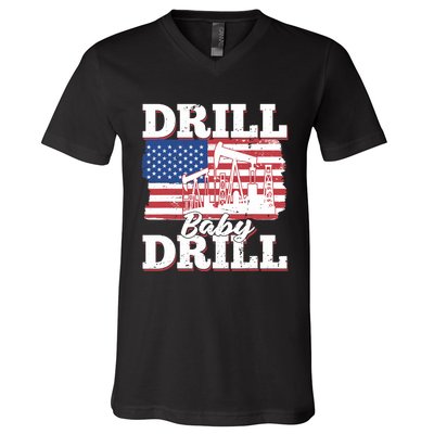 Oilfield Us Flag Drilling Oil Fracking - Drill Baby Drill V-Neck T-Shirt