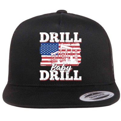 Oilfield Us Flag Drilling Oil Fracking - Drill Baby Drill Flat Bill Trucker Hat