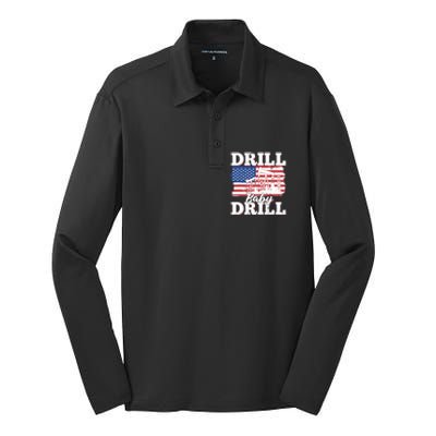 Oilfield Us Flag Drilling Oil Fracking - Drill Baby Drill Silk Touch Performance Long Sleeve Polo