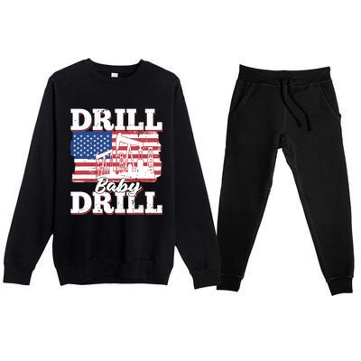 Oilfield Us Flag Drilling Oil Fracking - Drill Baby Drill Premium Crewneck Sweatsuit Set