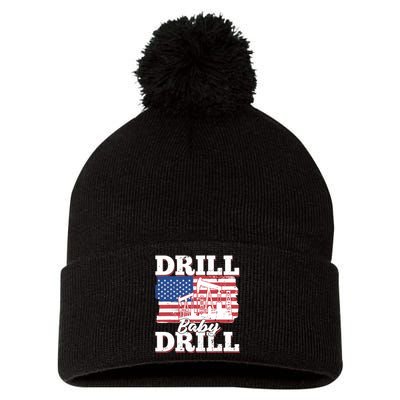 Oilfield Us Flag Drilling Oil Fracking - Drill Baby Drill Pom Pom 12in Knit Beanie