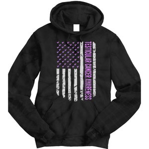 Orchid US Flag Testicular Cancer Awareness Gift Survivor Tie Dye Hoodie