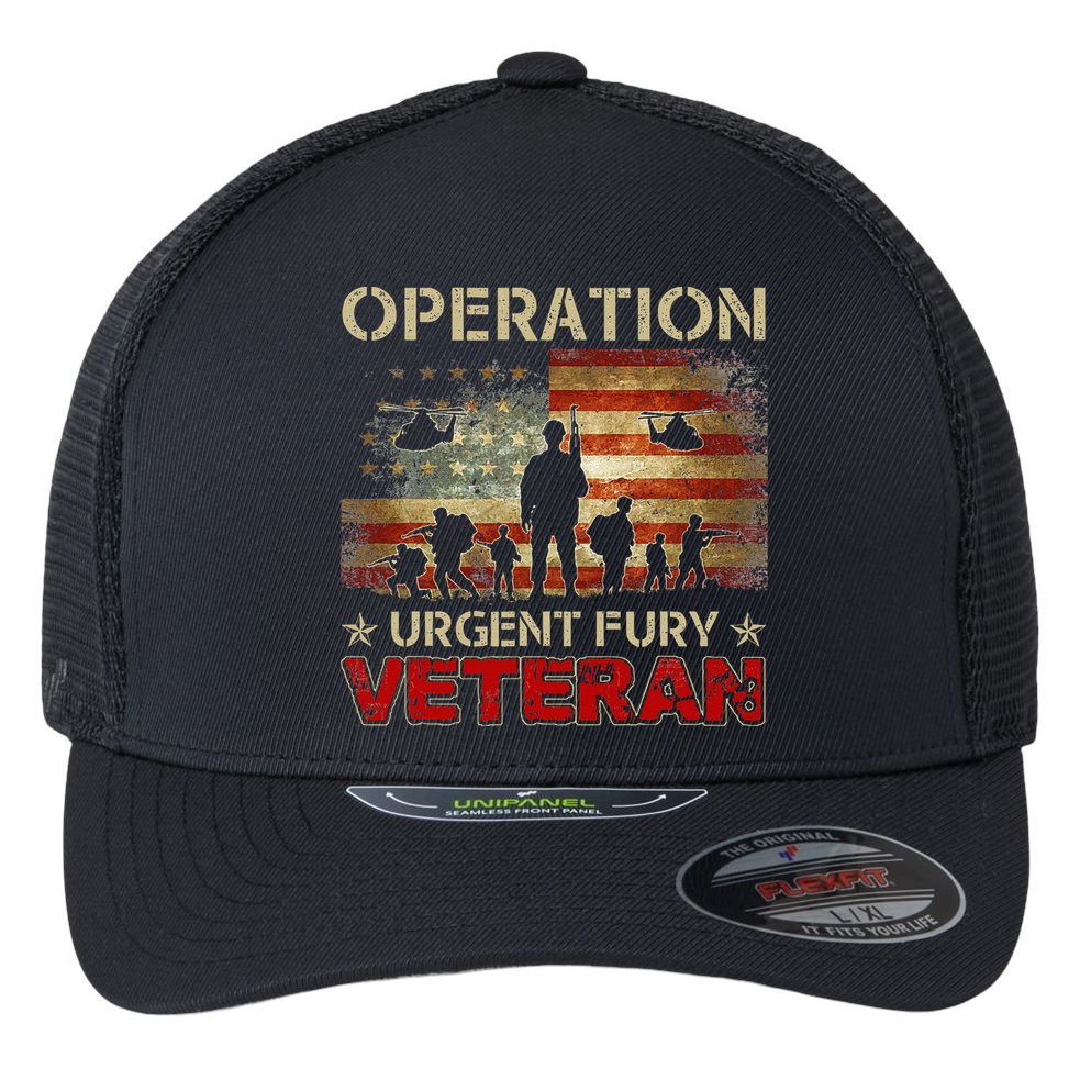 Operation Urgent Fury Combat Veteran Grenada Flexfit Unipanel Trucker Cap