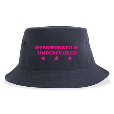 Overworked & Under Funny Meme Sustainable Bucket Hat