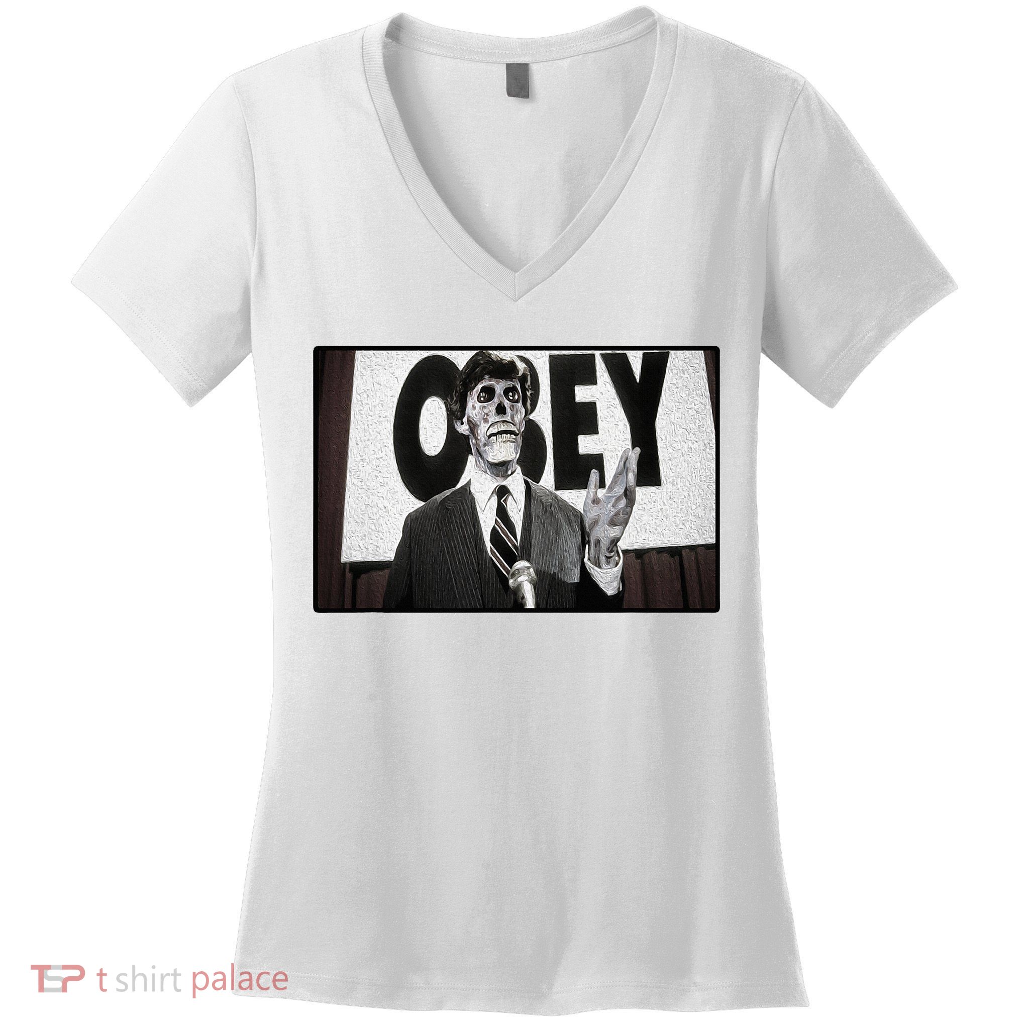 Obey Usa Freedom Funny Defy Fight 2 Women's V-Neck T-Shirt