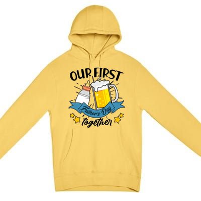 Our First Father's Day Together Baby Bottle Beer Mug Premium Pullover Hoodie