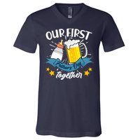 Our First Father's Day Together Baby Bottle Beer Mug V-Neck T-Shirt