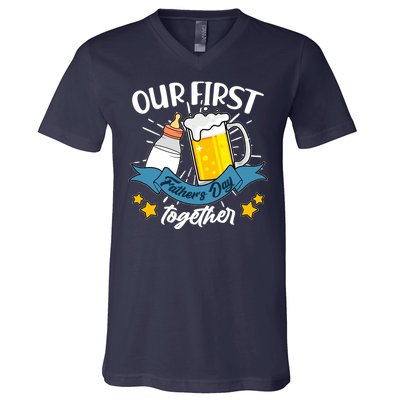 Our First Father's Day Together Baby Bottle Beer Mug V-Neck T-Shirt