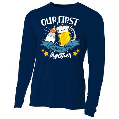 Our First Father's Day Together Baby Bottle Beer Mug Cooling Performance Long Sleeve Crew