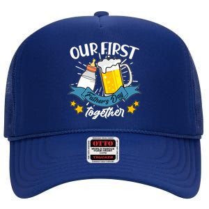 Our First Father's Day Together Baby Bottle Beer Mug High Crown Mesh Back Trucker Hat