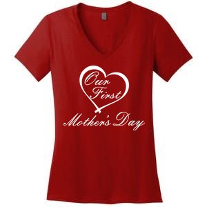 Our First Mother's Day Love Heart Women's V-Neck T-Shirt