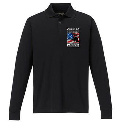 Our Flag Flies With the Last Breath of Patriots  Performance Long Sleeve Polo