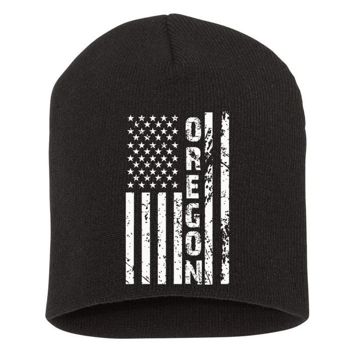 Oregon United States Usa American Flag Patriotic Cool Short Acrylic Beanie