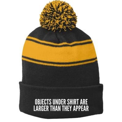 Objects Under Shi Rt Are Larger Than They Appear Stripe Pom Pom Beanie