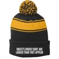 Objects Under Shi Rt Are Larger Than They Appear Stripe Pom Pom Beanie