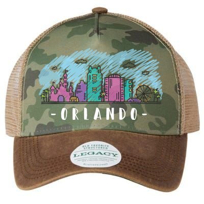 Orlando USA Skyline Sketch Legacy Tie Dye Trucker Hat