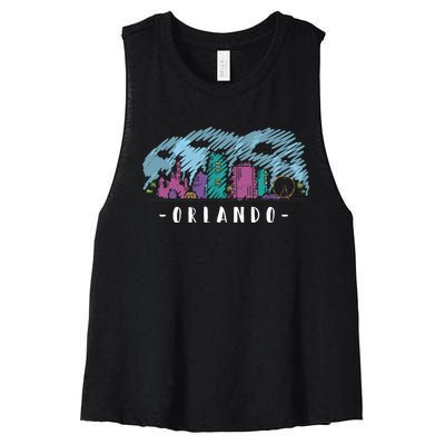 Orlando USA Skyline Sketch Women's Racerback Cropped Tank